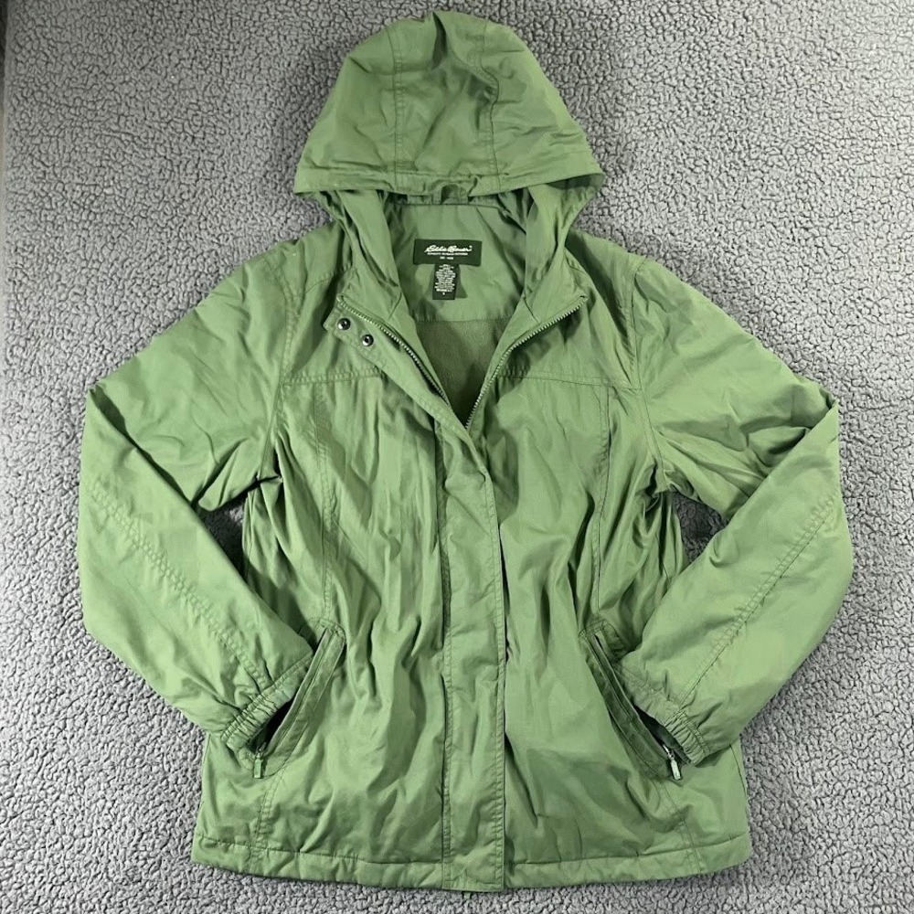 Eddie Bauer Womens Large Olive‎ Green Hooded Full Zip Utility Jacket